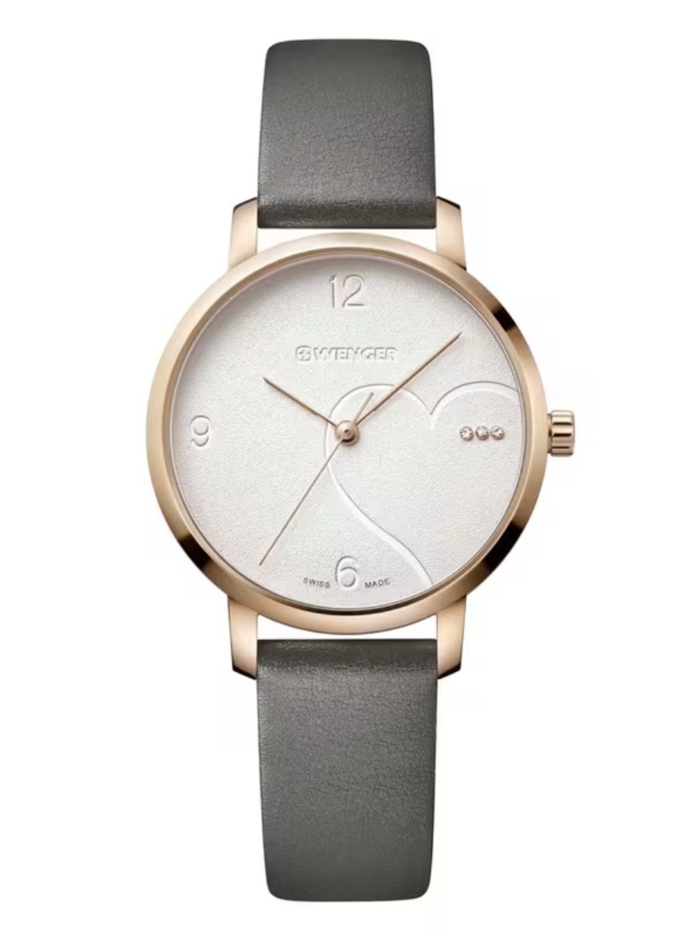Wenger Rose Gold Case Watch with Gray Leather Strap